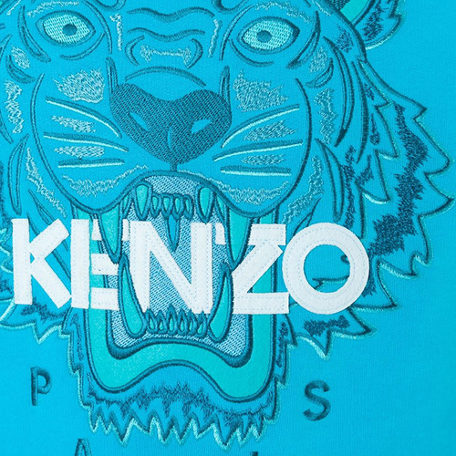 KENZO/高田贤三 男士蓝色虎头刺绣圆领套头纯棉卫衣F365SW001 4XE 68