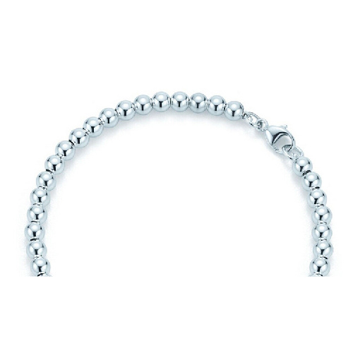 Tiffany & Co./蒂芙尼 女式纯银银色心形小珠Bead珐琅手链 6.5英寸 TGRP02587