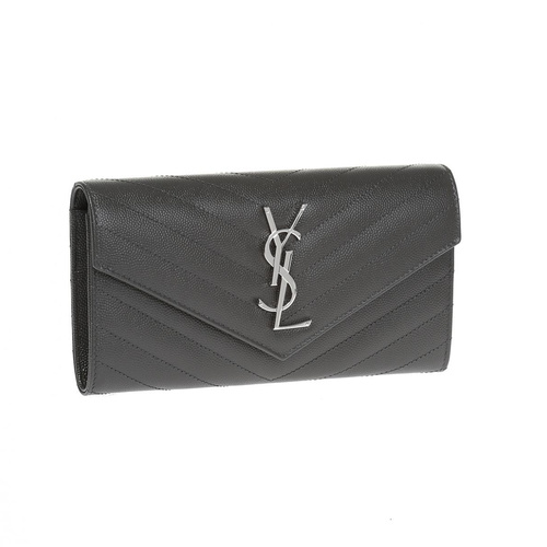 Yves saint Laurent/圣罗兰 女士灰色牛皮长款钱包 372264 BOW02 1257