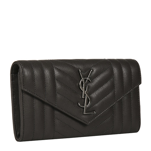 Yves saint Laurent/圣罗兰 16秋冬牛皮长款YSL LOGO按扣女士钱包 437469BRM04