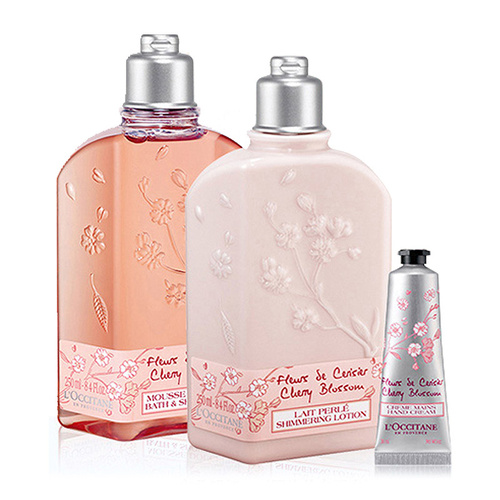 L'OCCITANE/欧舒丹甜蜜樱花沐浴手霜3件套（沐浴啫喱250ml+润肤露250ml+手霜30ml））