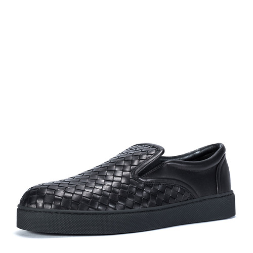 Bottega Veneta(葆蝶家) 黑色编织皮质男士休闲鞋 41#